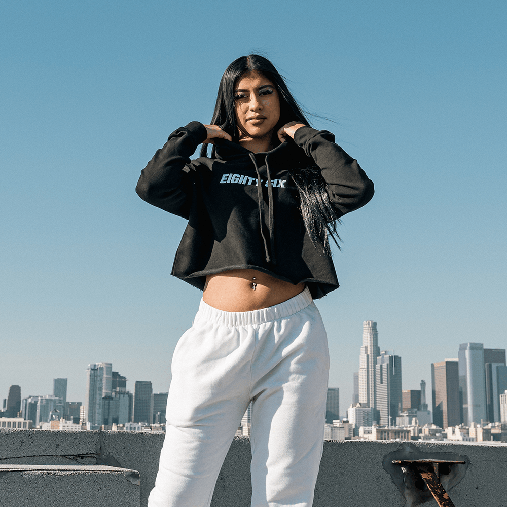 86 Cropped Hoodie (Black)