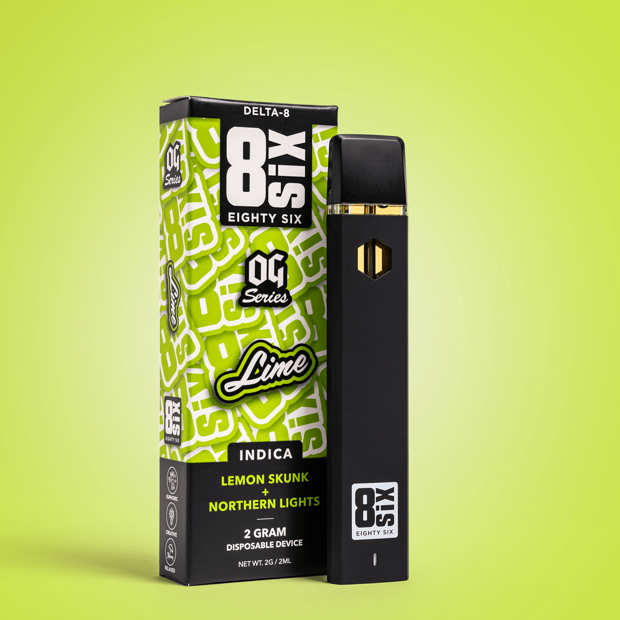 Lime Indica Delta-8 Vape | Free Shipping + $75 | Eighty Six Lime Indica Delta-8 Vape | Free Shipping + $75 | Eighty Six