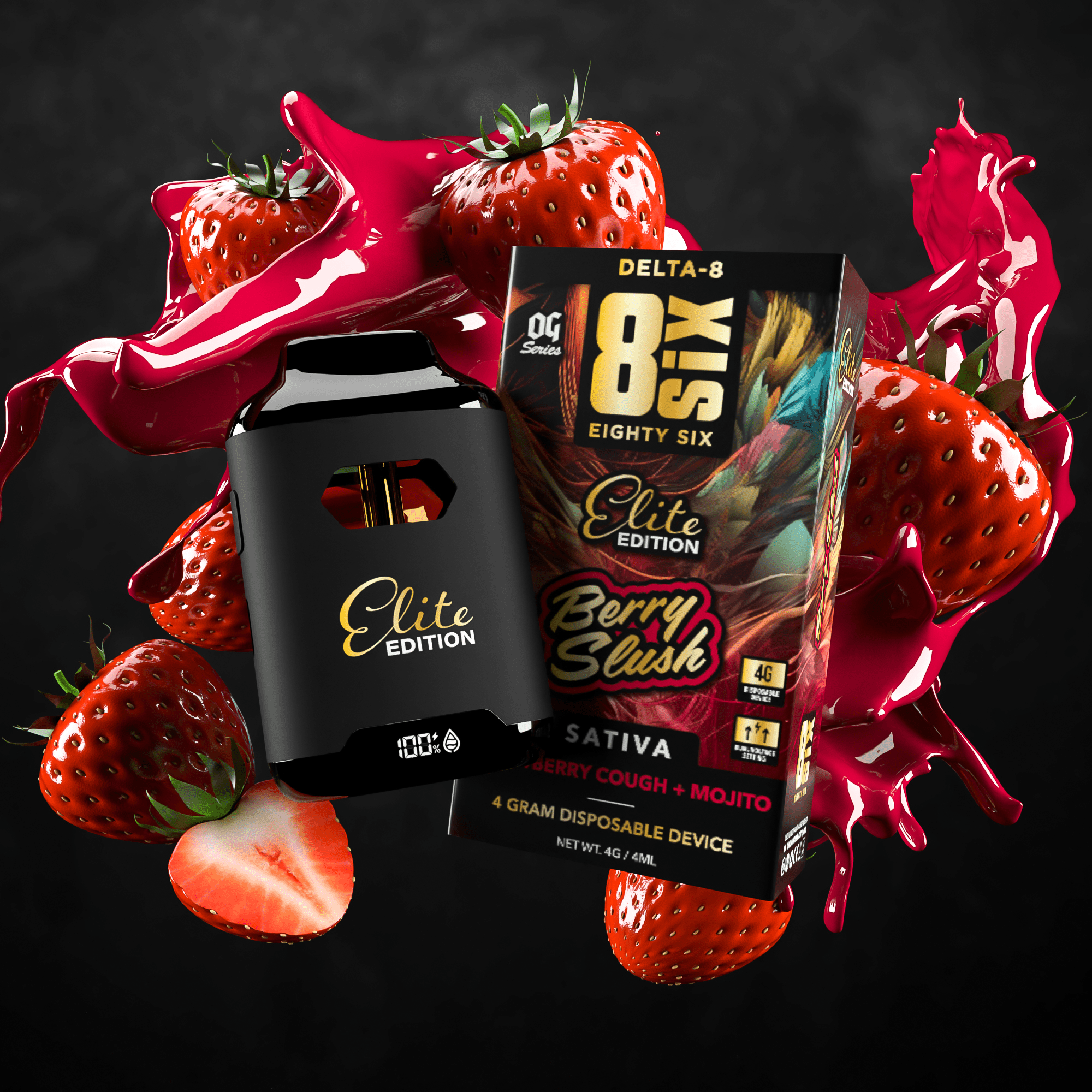 Berry Slush Elite Edition Delta-8 THC 4G Disposable Vape (Strawberry Cough)