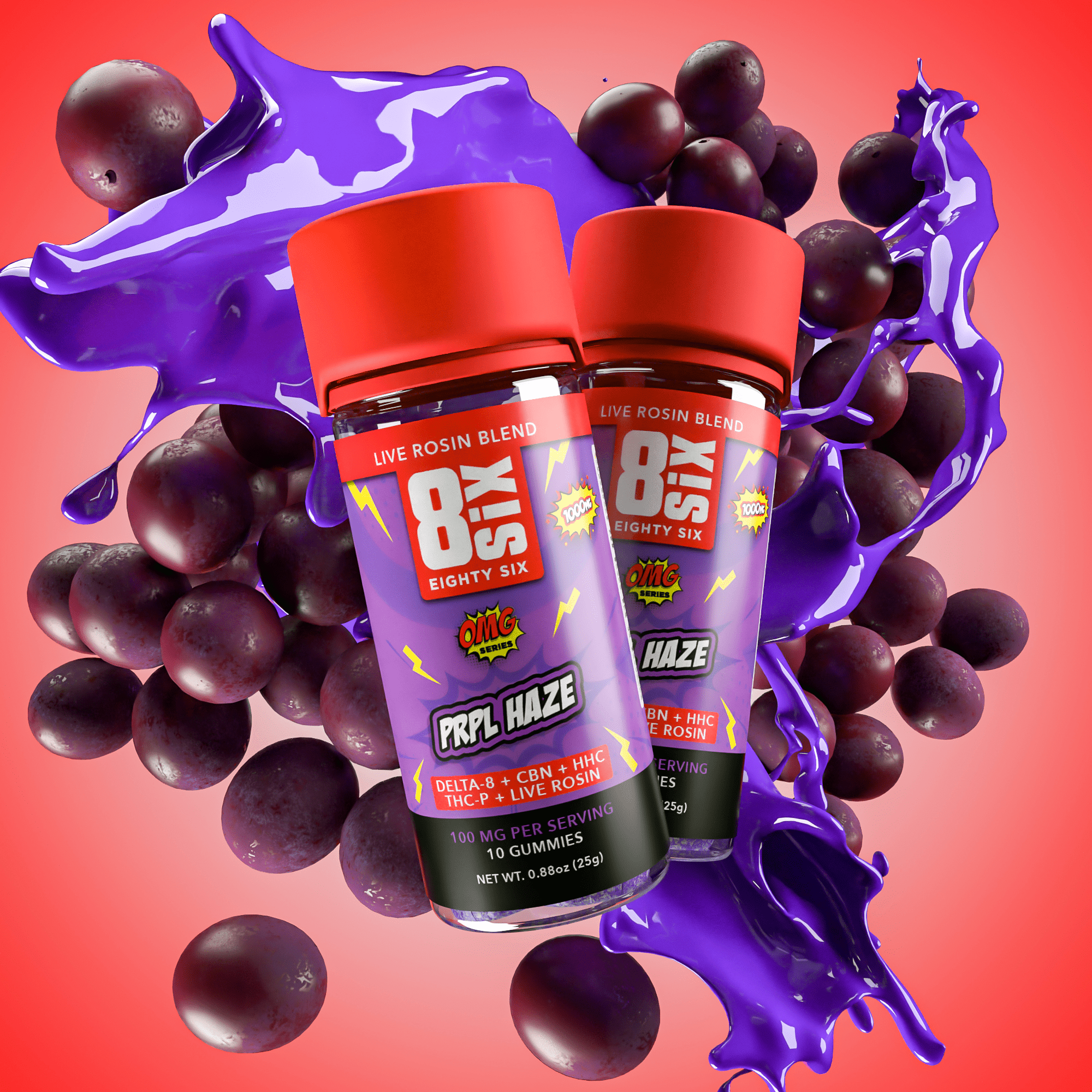 PRPL Haze 1000MG Live Rosin Indica Gummies | Eighty Six