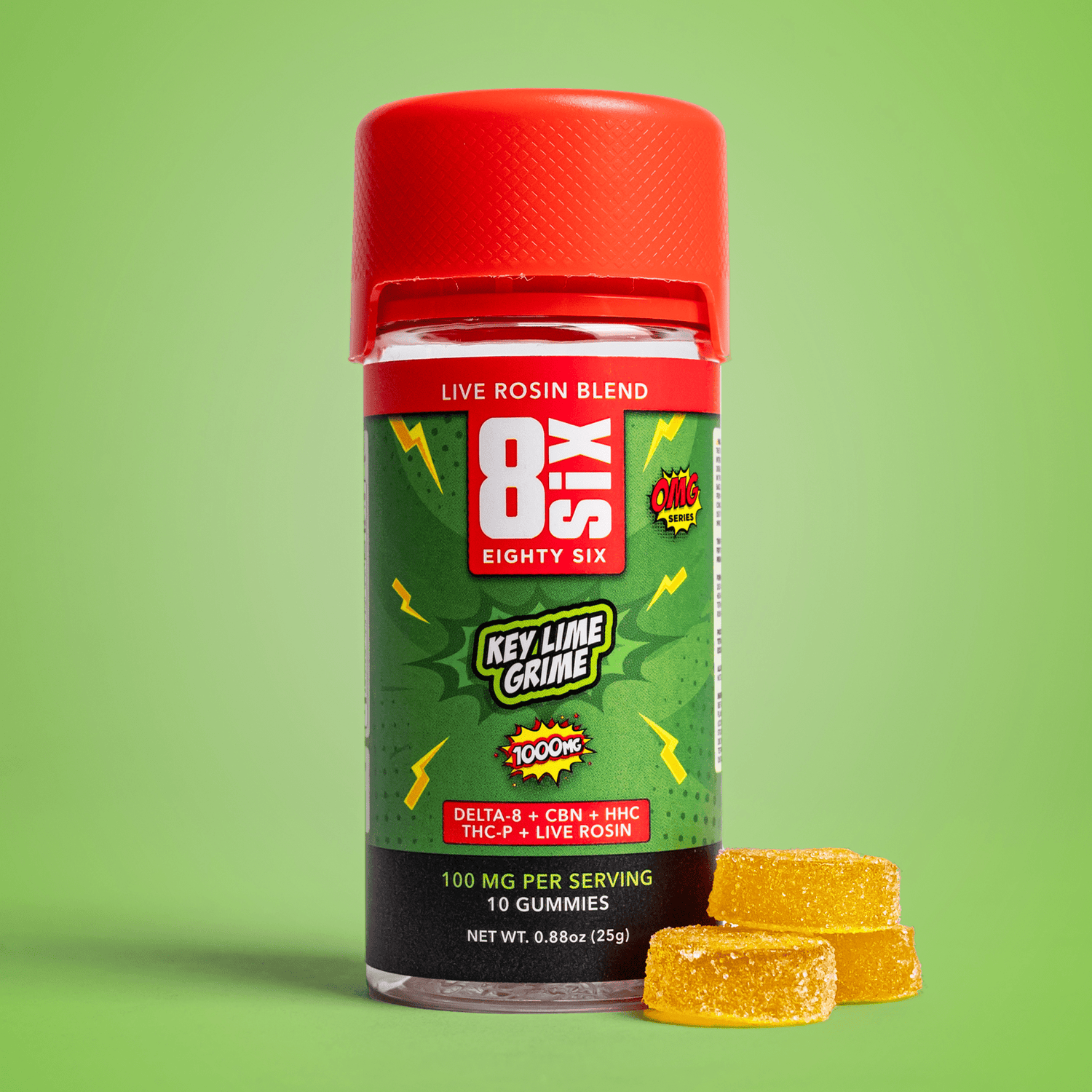 Key Lime Grime 1000MG Live Rosin Hybrid Gummies | Eighty Six
