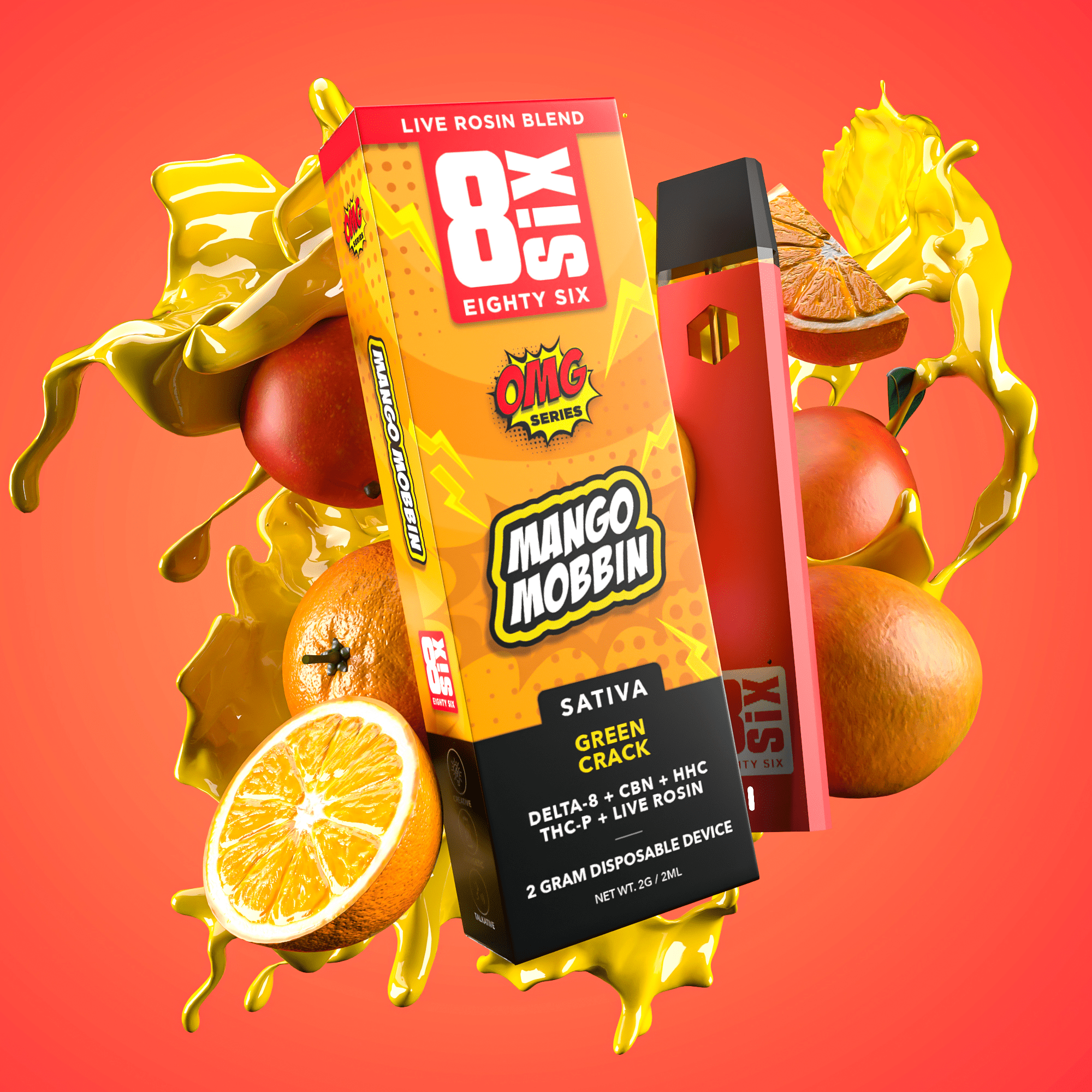 Mango Mobbin' Live Rosin Blend 2G Disposable Vape (Green Crack)