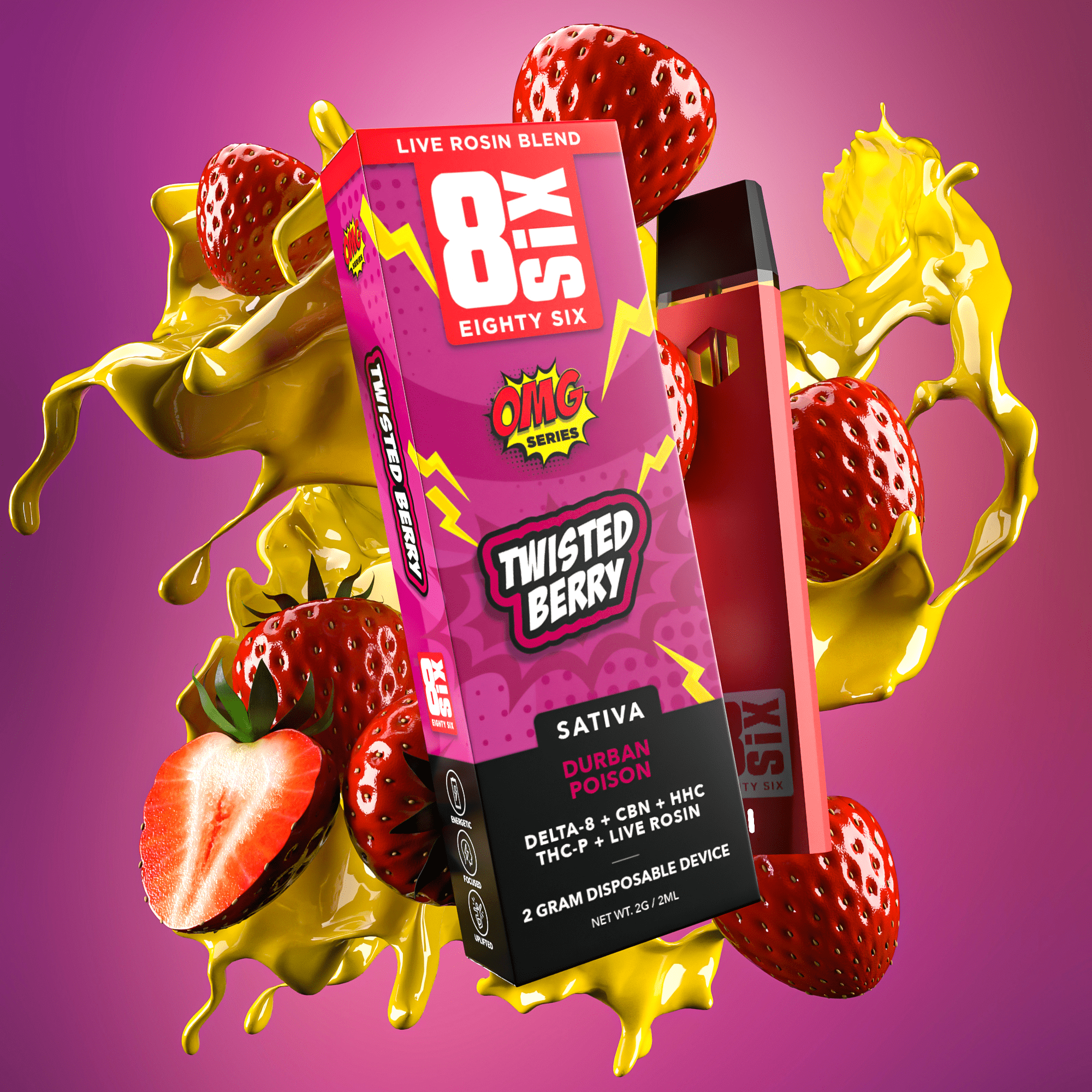 Twisted Berry Live Rosin Blend 2G Disposable Vape (Durban Poison)