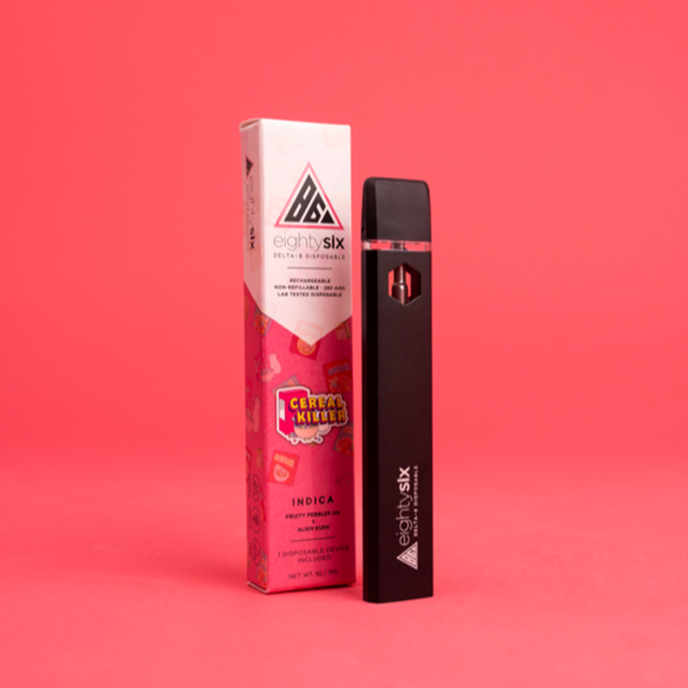 7 Cereal Killer Delta-8 THC Disposable with its respective box on a pink background.