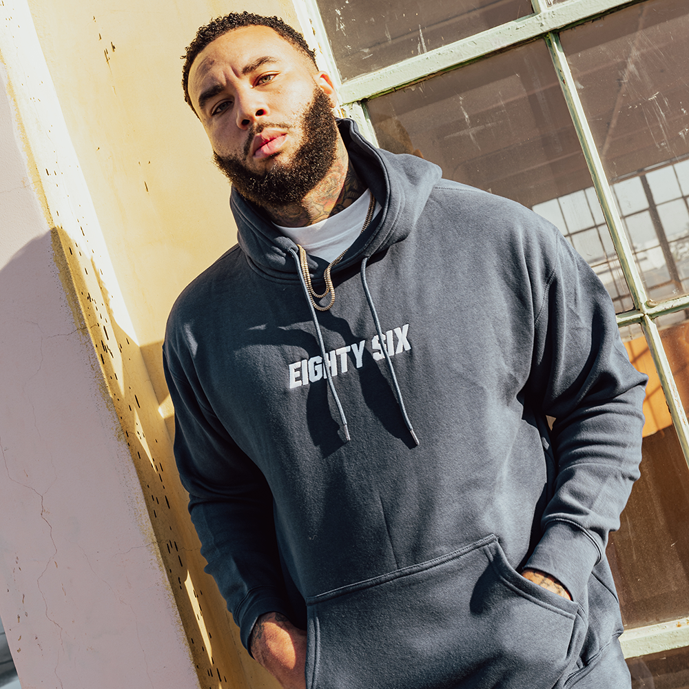 Three-Panel Eighty Six Branded Navy Hoodie | Eighty Six