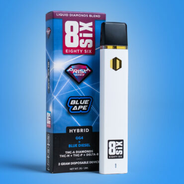 Blue Ape THCa 2G Disposable Vape Pen on a blue background