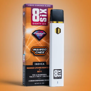 Mango Chee THCa 2G Disposable Vape Pen on an orange background