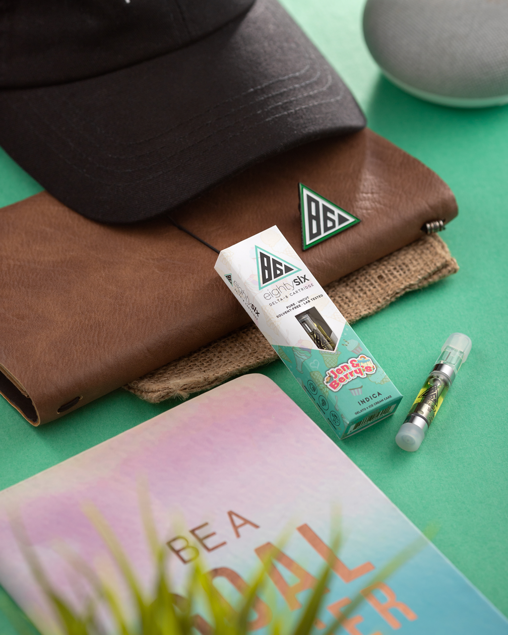 Jen and berry's delta- vape cartridge with cap, wallet, and other accessories